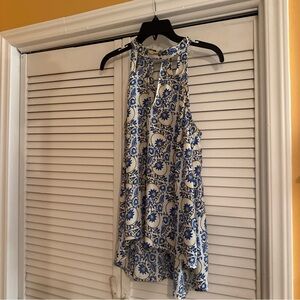 Kaari Blue Sleeveless Floral Blouse in Blue and yellow details